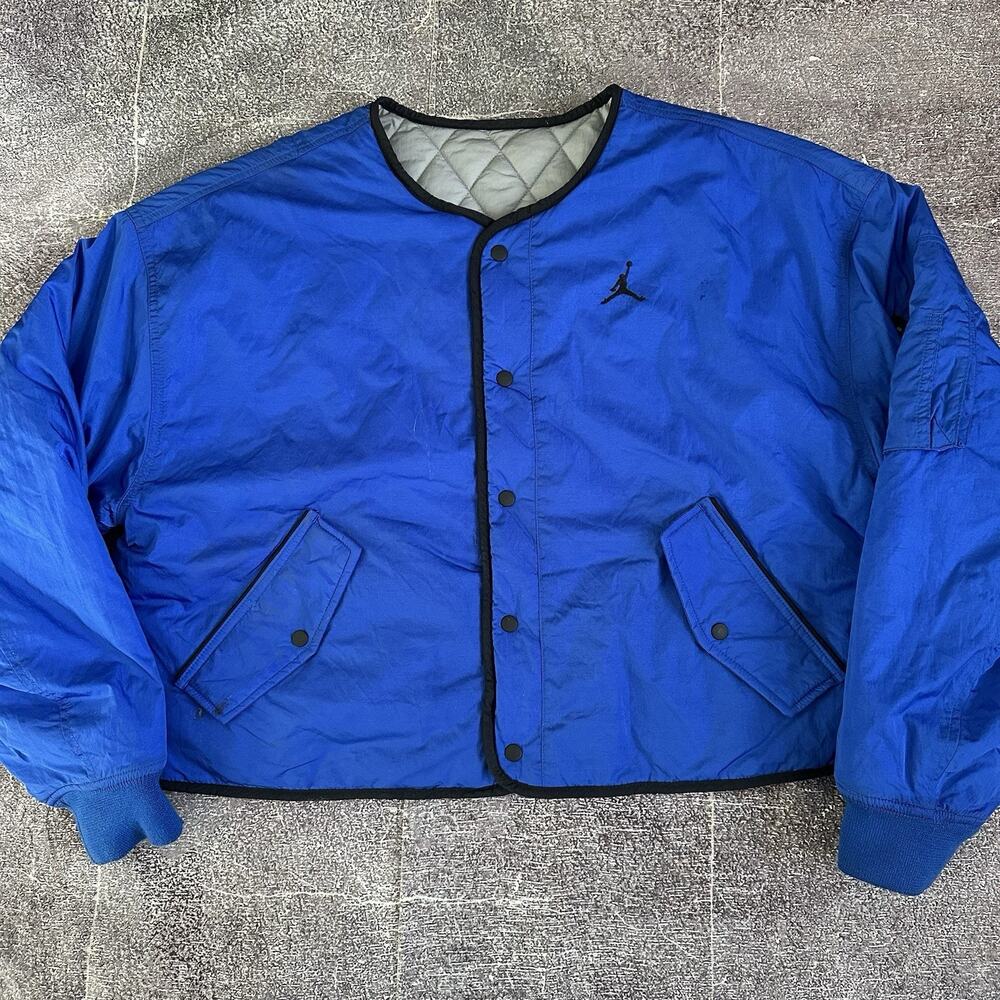 Women's Nike Jordan Essentials Reversible Flight Blue Gray Puffer Jacket Sz M